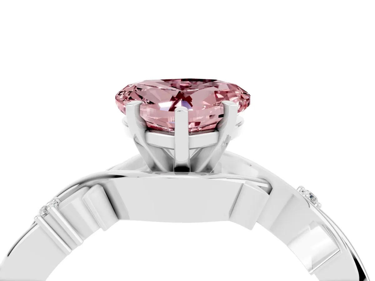 Heart Cut Morganite Solitaire Ring with Twisted Band and Prong Setting Silver