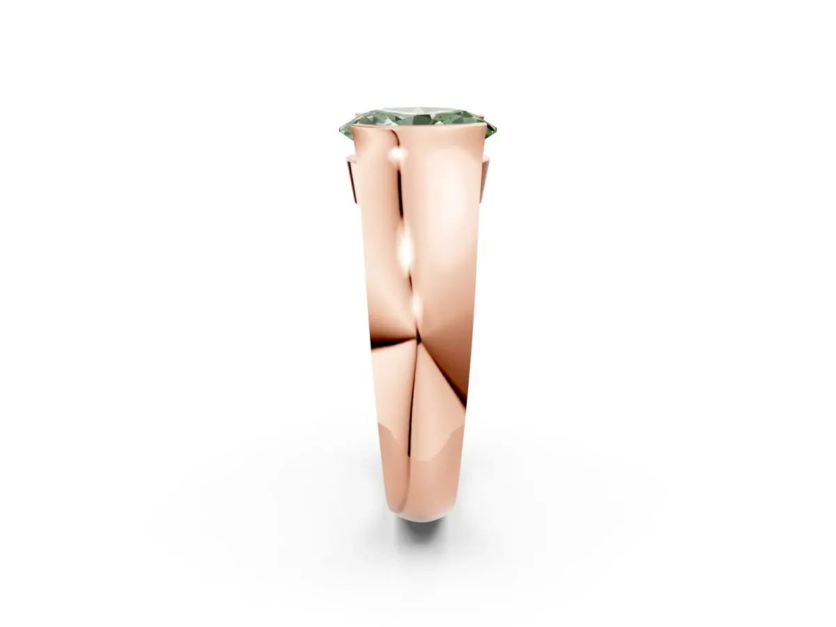 Fancy Green Oval Cut Solitaire Bezel Set Diamond Ring with Wide Band Rose gold