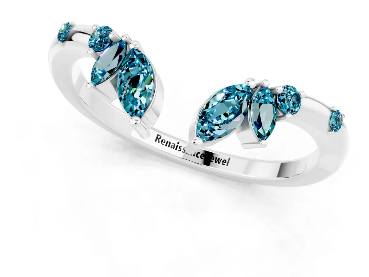 Open Marquise Cluster Blue Topaz Band with Prong Setting White gold