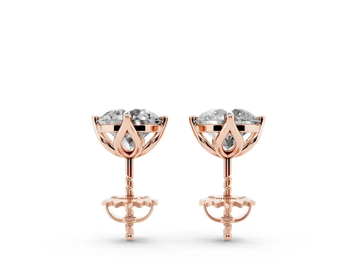 Round Diamond Flower Petal Solitaire Stud Earrings Rose gold
