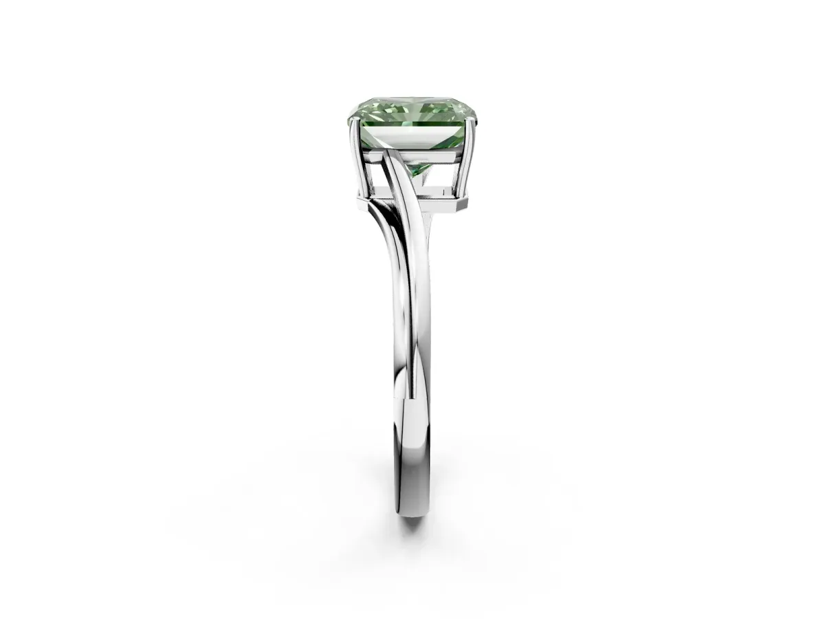 Fancy Green Radiant Cut Cut Solitaire Twist Band Ring with Four-Prong Setting Platinum