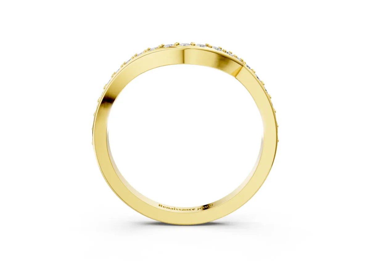 Round Diamond Pavé Twist Band with Shared Prong Setting Yellow gold