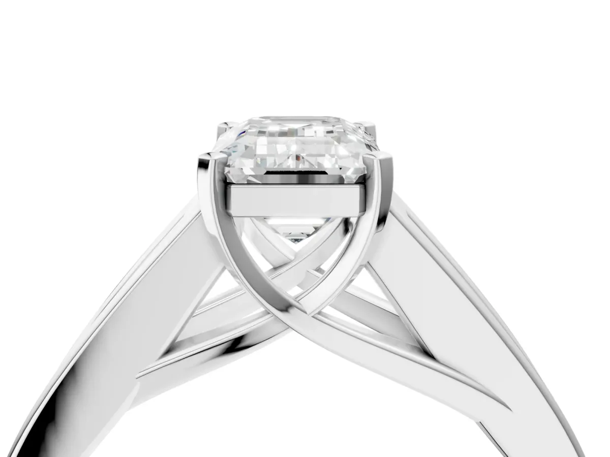 Emerald Cut Cut Channel Set Solitaire Ring with Four-Prong Setting Platinum