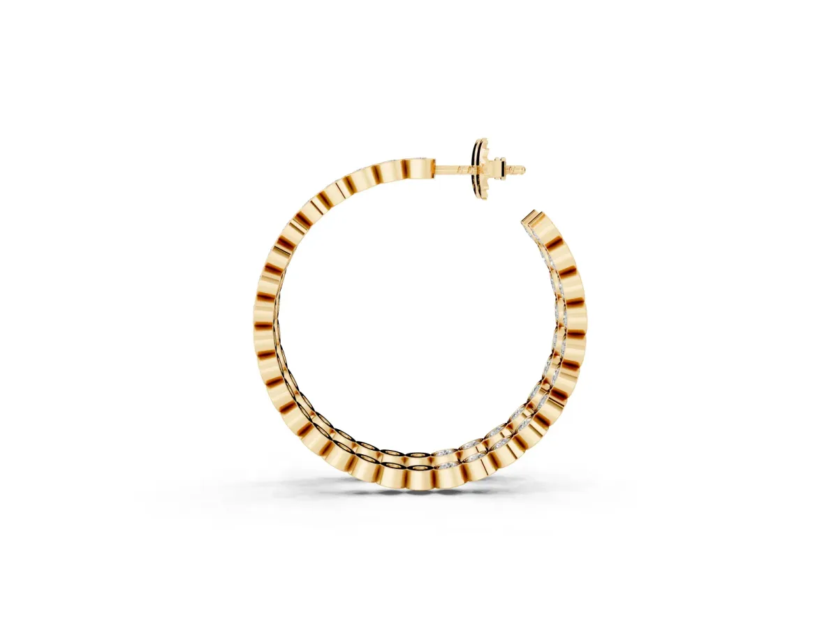 Round Diamond Bezel-Set Inside-Out Large Hoop Earrings Yellow gold