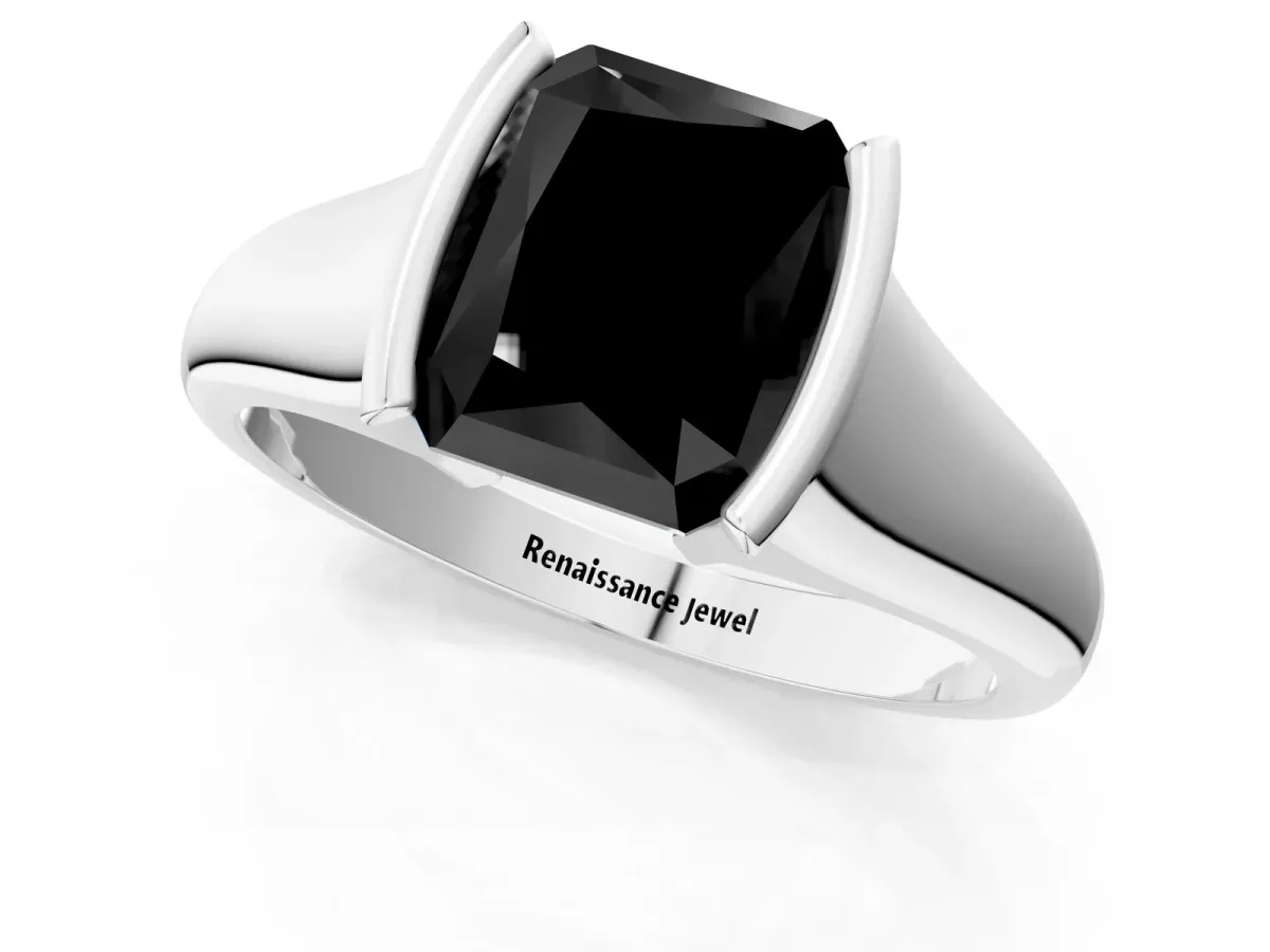 Fancy Black Radiant Cut Solitaire Tension Set Diamond Ring with Split Shank Band Platinum