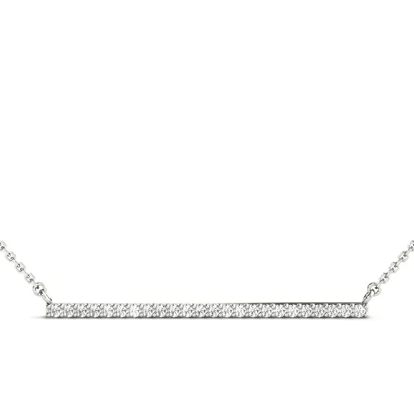 Pavé Round Diamond Bar Necklace with Prong Setting Silver