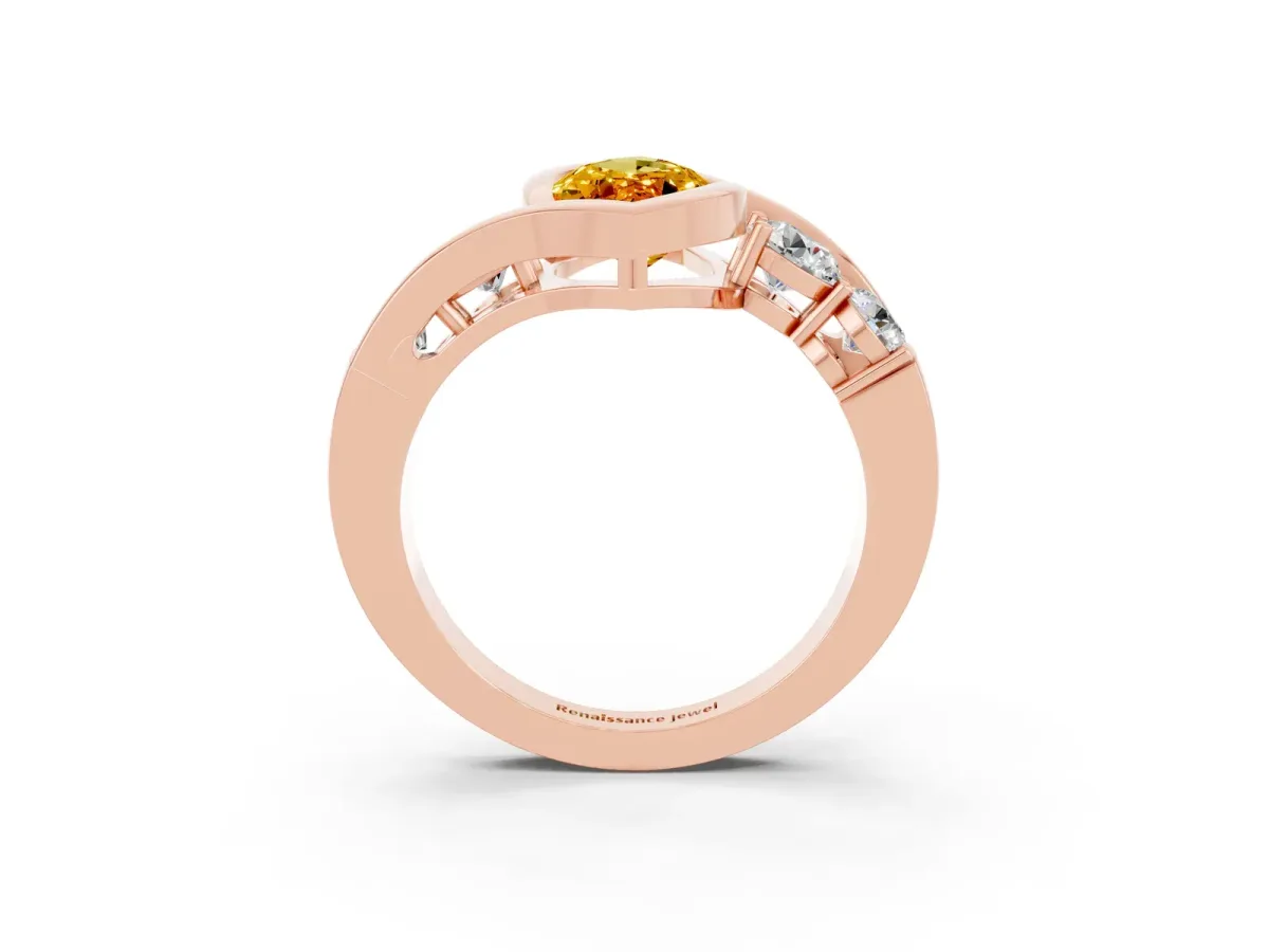 Bezel Set Marquise Cut Citrine Bypass Ring with Round Accents Rose gold