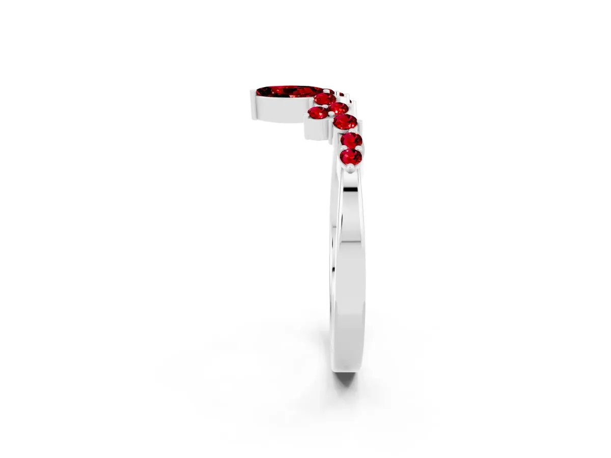 Marquise and Round Ruby Chevron Band with Prong Setting Silver