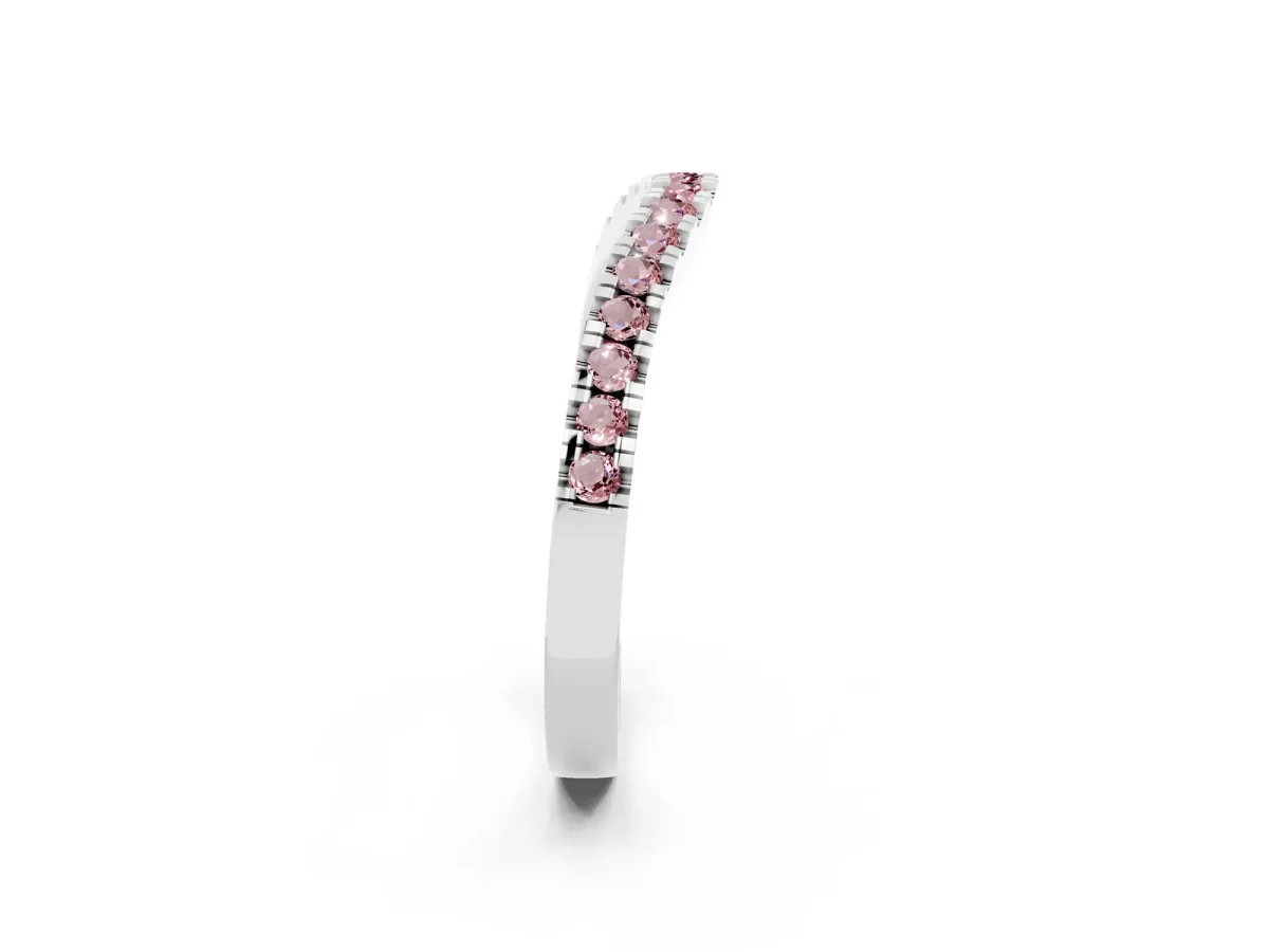 Round Morganite Pavé Curved Band with Shared Prong Setting Platinum