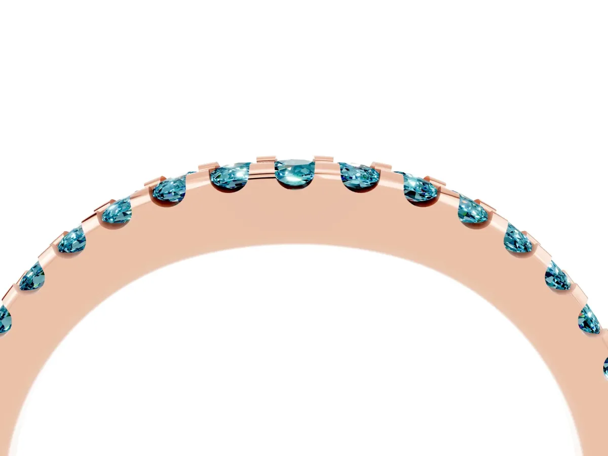 Round Blue Topaz Pavé Curved Wedding Band Rose gold