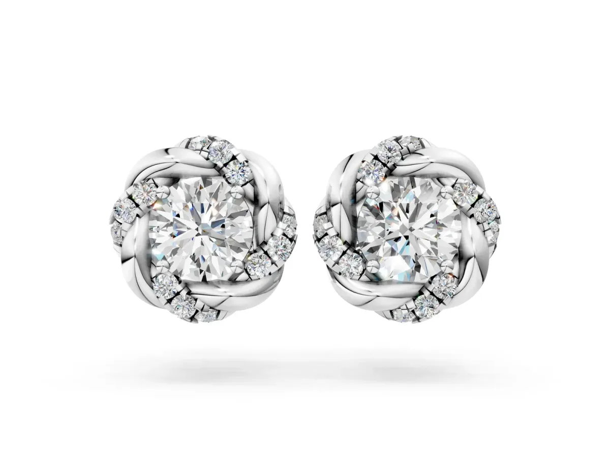 Round Diamond Oceana Halo Stud Earrings Silver