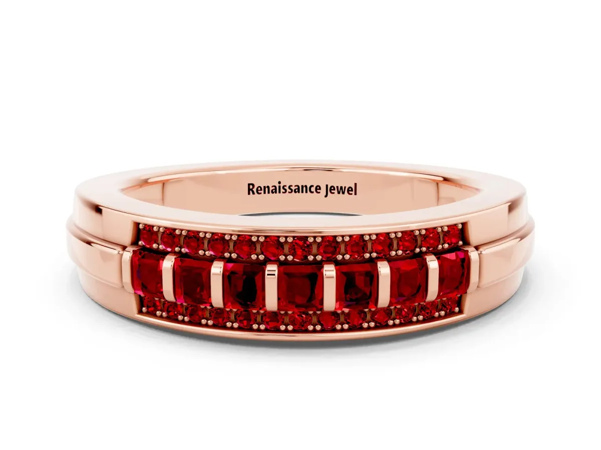 Bar-Set Princess Cut Ruby Pavé Band Rose gold
