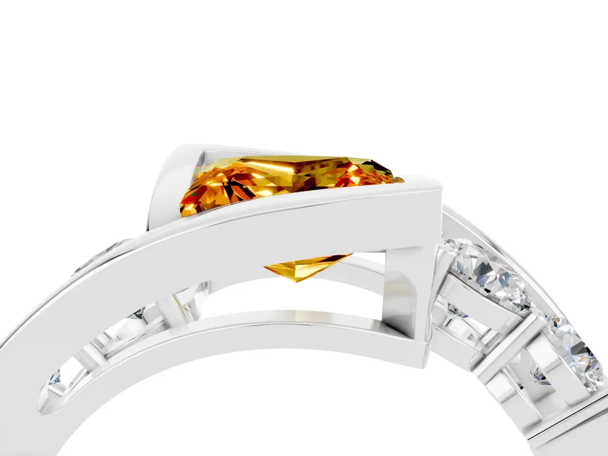 Bezel Set Princess Cut Citrine Bypass Ring with Round Accents Silver