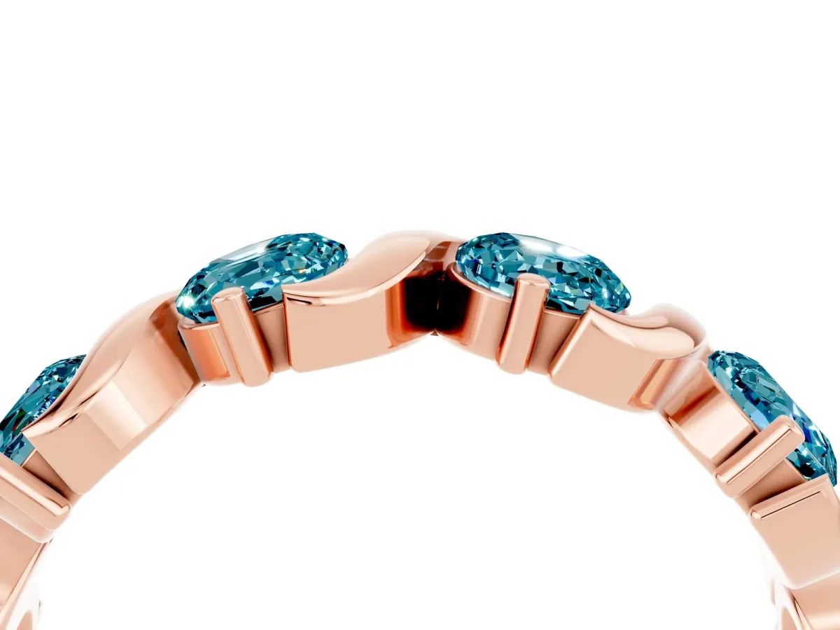 Six-Stone Round Blue Topaz Wave Band with Shared Prong Setting Rose gold
