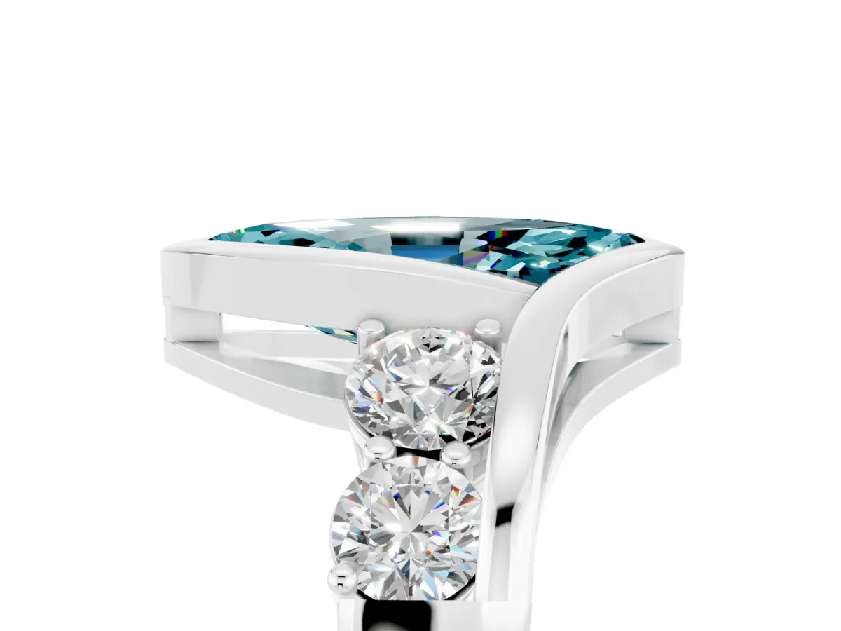 Bezel Set Marquise Cut Blue Topaz Bypass Ring with Round Accents Silver