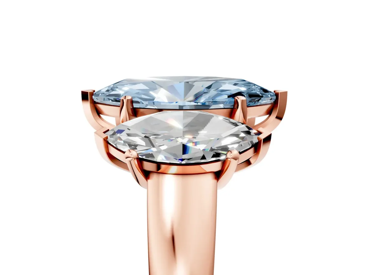 Fancy Blue Three-Stone Marquise Cut Cut Solitaire Ring with Classic Prong Setting Rose gold