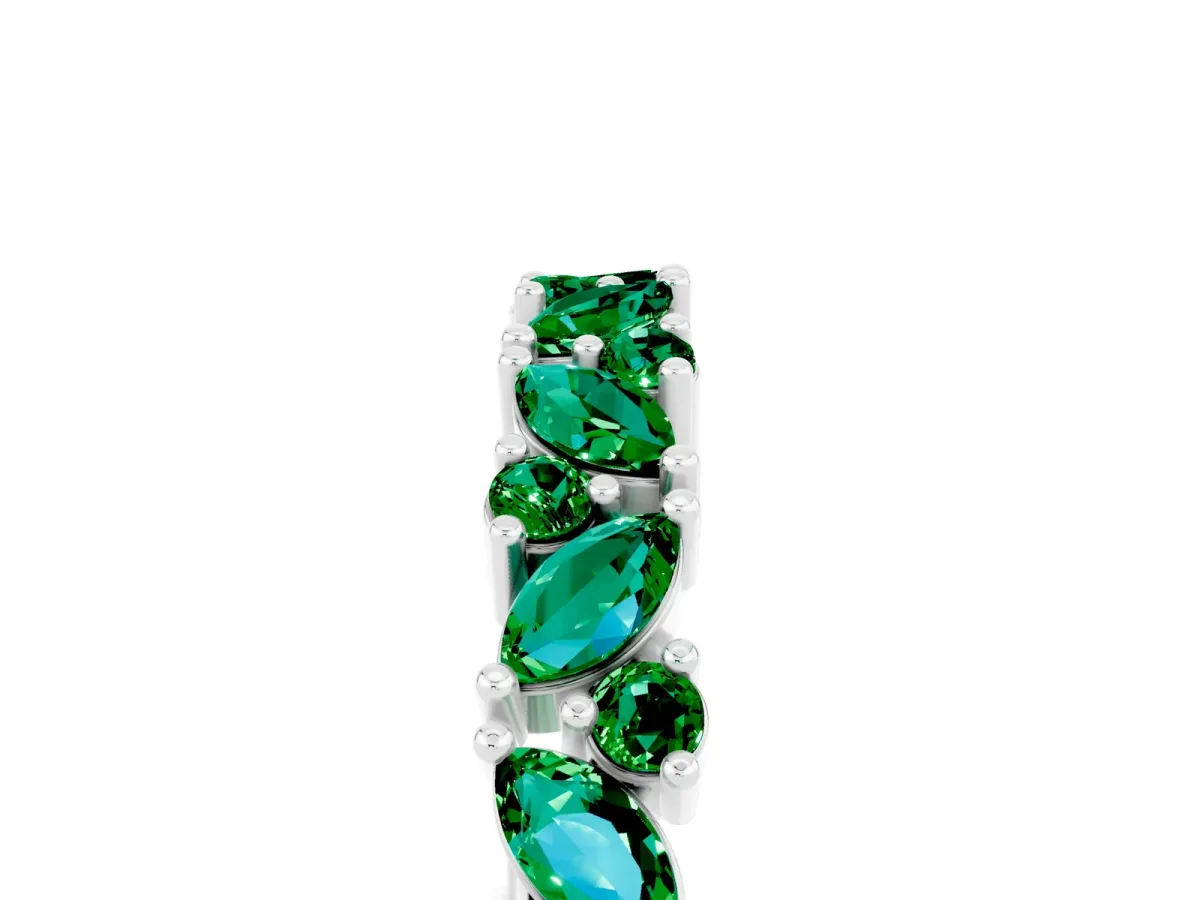 Marquise and Round Emerald Vine Eternity Band with Prong Setting Platinum