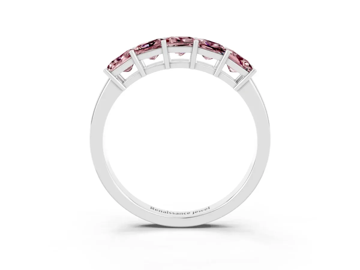 Princess Cut Five-Stone Morganite Band with Prong Setting White gold