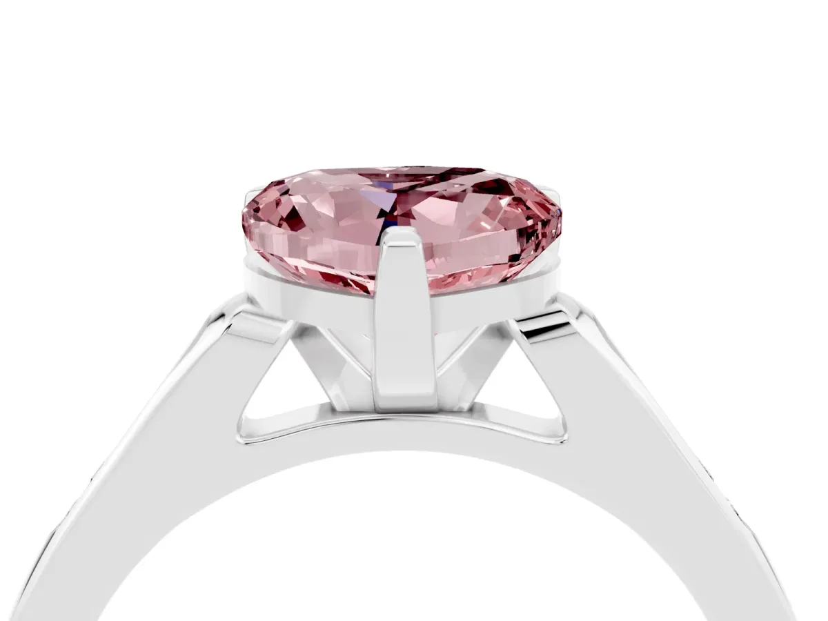 Heart Cut Morganite Solitaire Ring with Channel Set Round Band and Prong Setting Silver