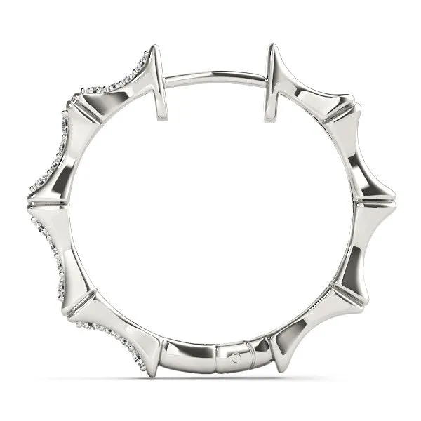 Round Diamond Pavé Bamboo Hoop Earrings with Four-Prong Setting White gold