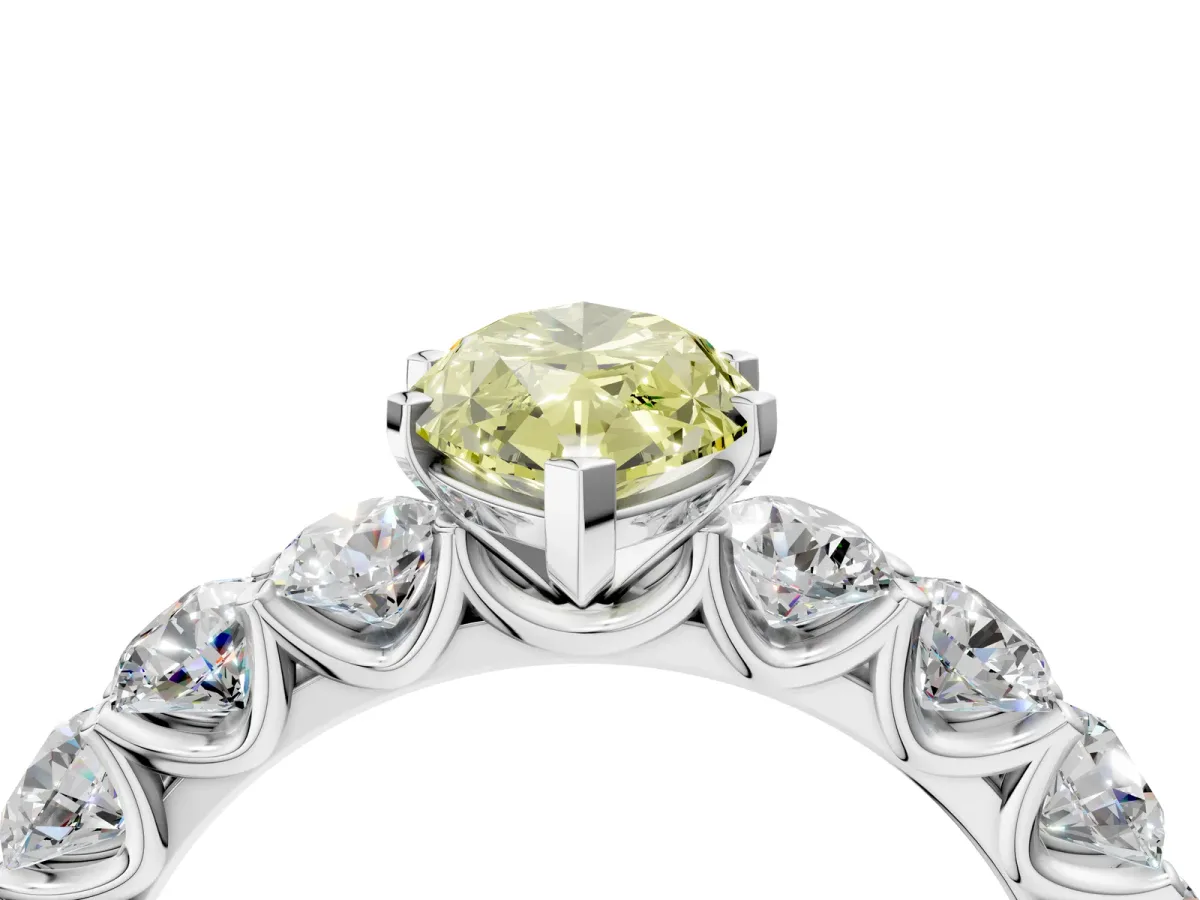 Fancy Yellow Marquise Cut Diamond Prong Setting with Side Stones on a Pave Band Silver