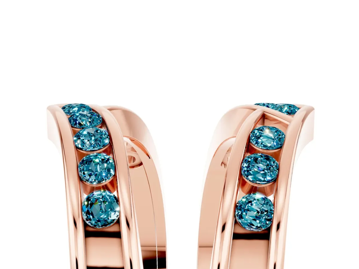Round Blue Topaz Channel-Set Chevron Band Rose gold