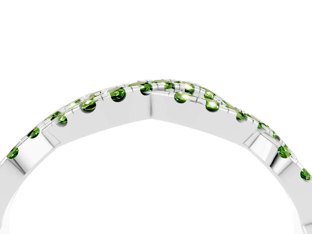 Round Peridot Twisted Eternity Band with Pavé and Shared Prong Setting Silver