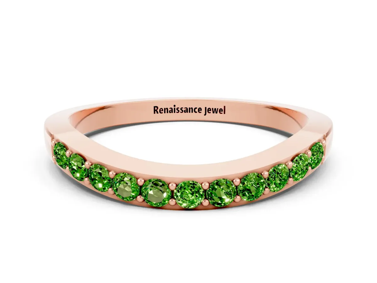 Round Peridot Curved Wedding Band with Channel Setting Rose gold