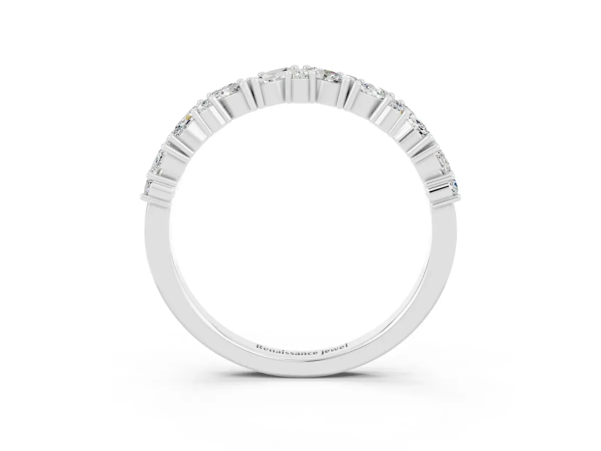 Marquise and Round Moissanite Vine Eternity Band with Prong Setting Silver