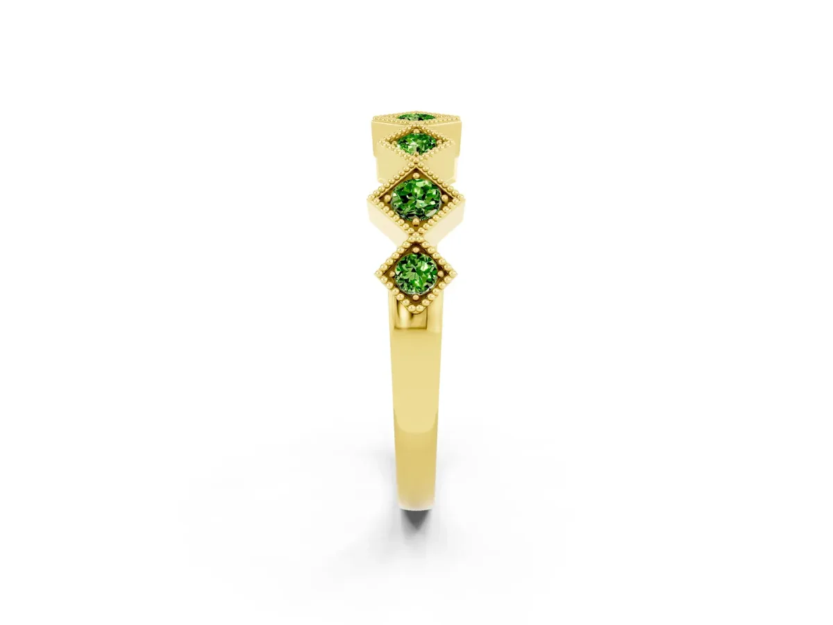 Milgrain Square Bezel Round Peridot Chevron Band Yellow gold
