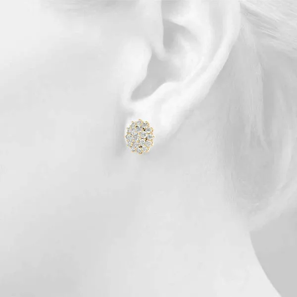 Cluster Diamond Round Stud Earrings with Basket Setting Yellow gold