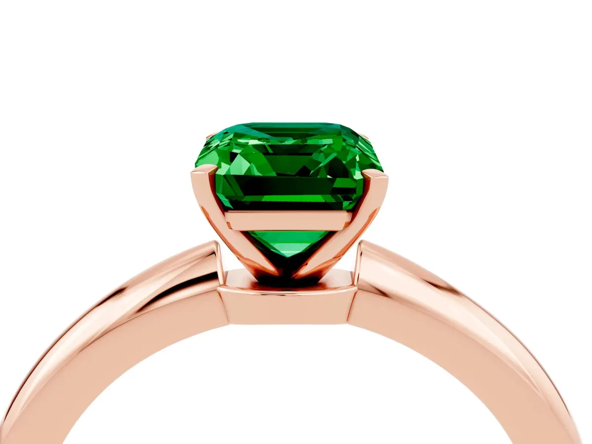 Emerald Cut Emerald Solitaire Ring with Six-Prong Setting and Classic Band Rose gold