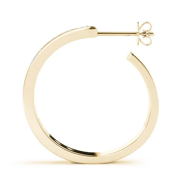 Channel Set Round Diamond Hoop Earrings Yellow gold