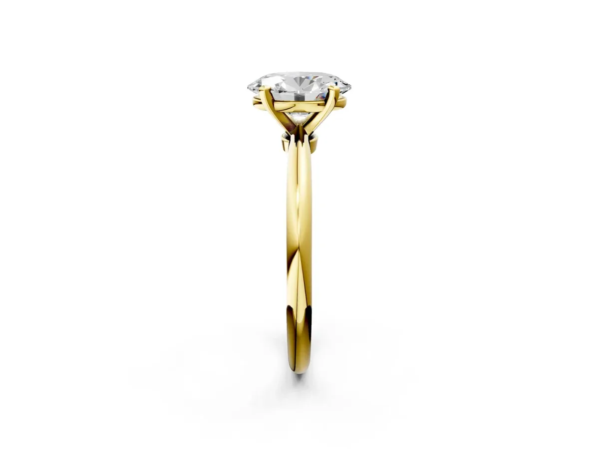 Oval Cut Diamond Solitaire Ring with Six-Prong Setting and Classic Band Yellow gold