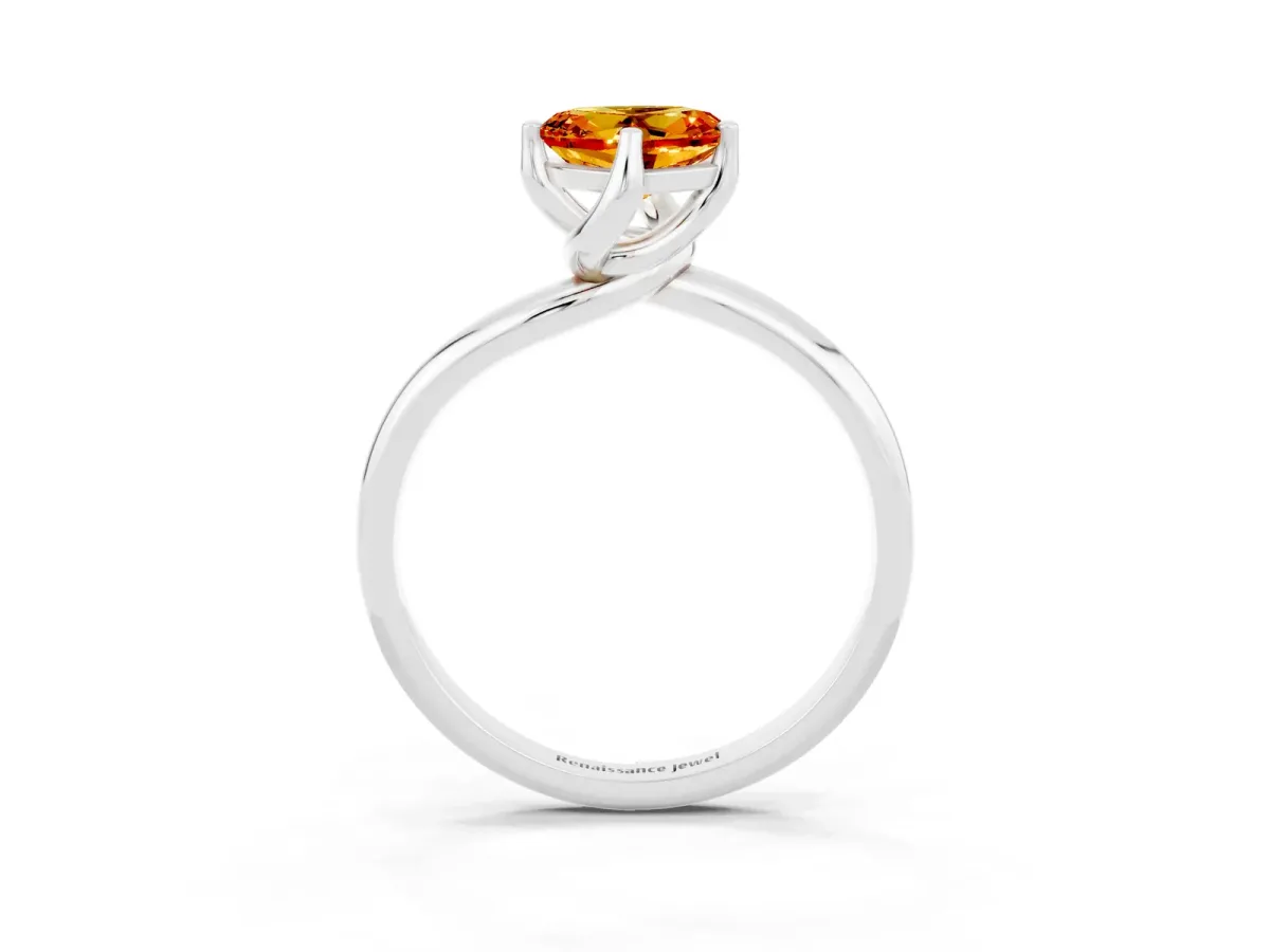 Heart Cut Citrine Solitaire Engagement Ring with Four-Prong Setting and Classic Band Silver