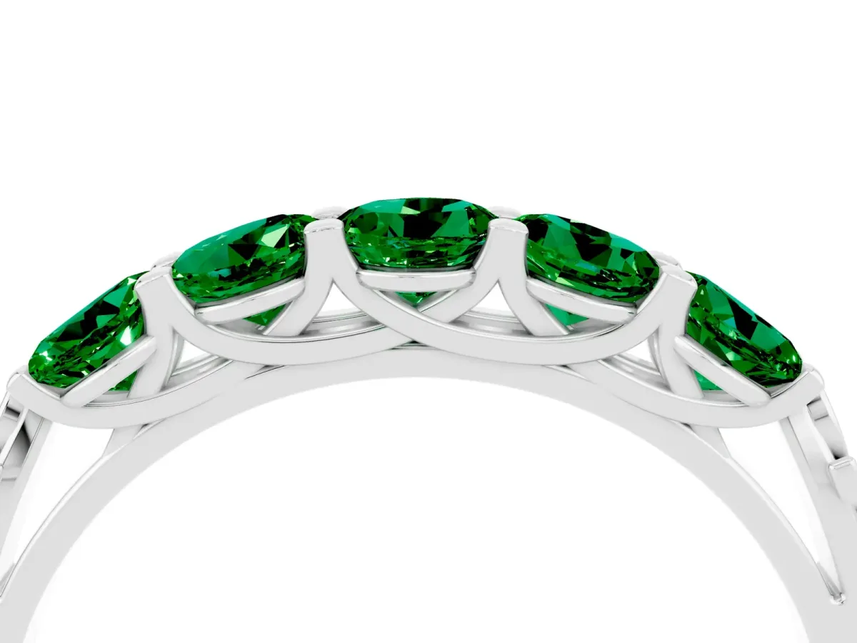 Five-Stone Round Emerald Prong-Set Band Platinum