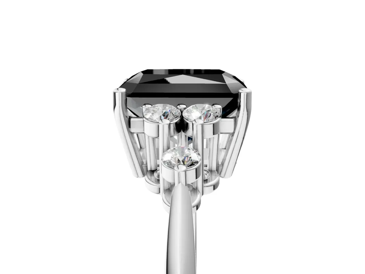 Fancy Black Radiant Cut Cut Diamond Cluster Ring with Solitaire Band and Four-Prong Setting Platinum