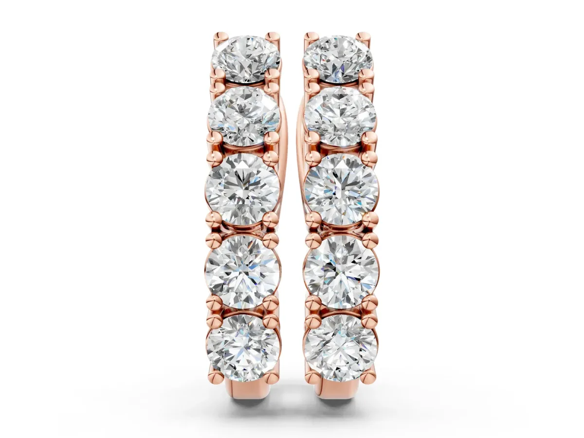 Round Diamond Channel Set Hoop Earrings with Four-Prong Setting Rose gold