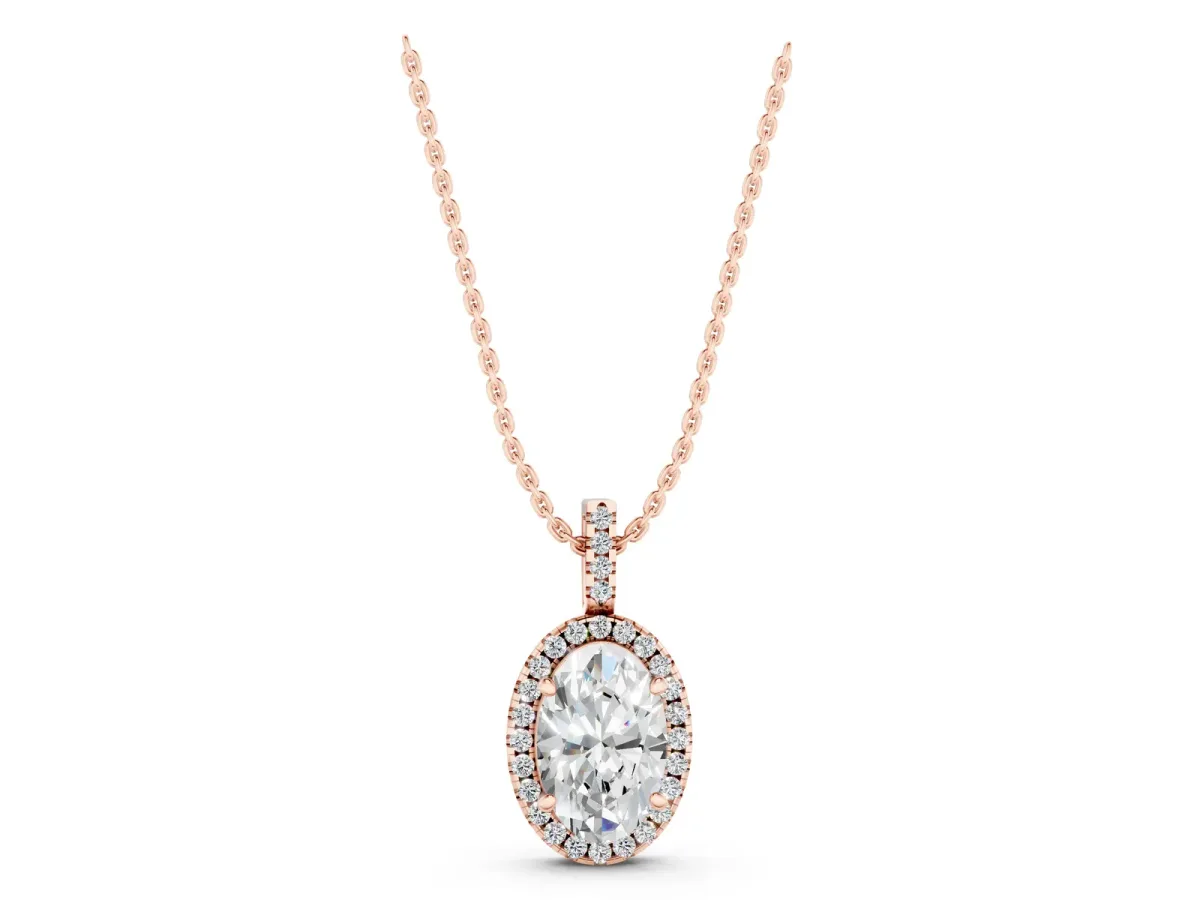 Oval Halo Diamond Pendant with Prong Setting Rose gold
