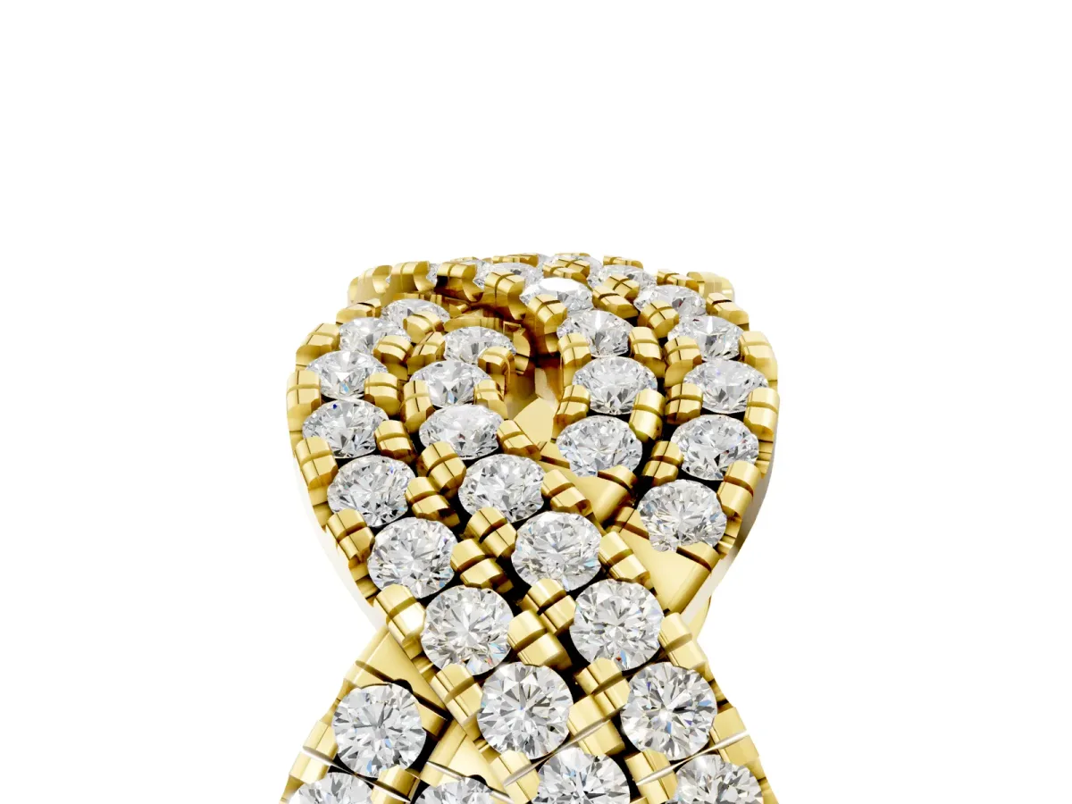 Pavé Round Diamond Infinity Twist Band with Shared Prong Setting Yellow gold