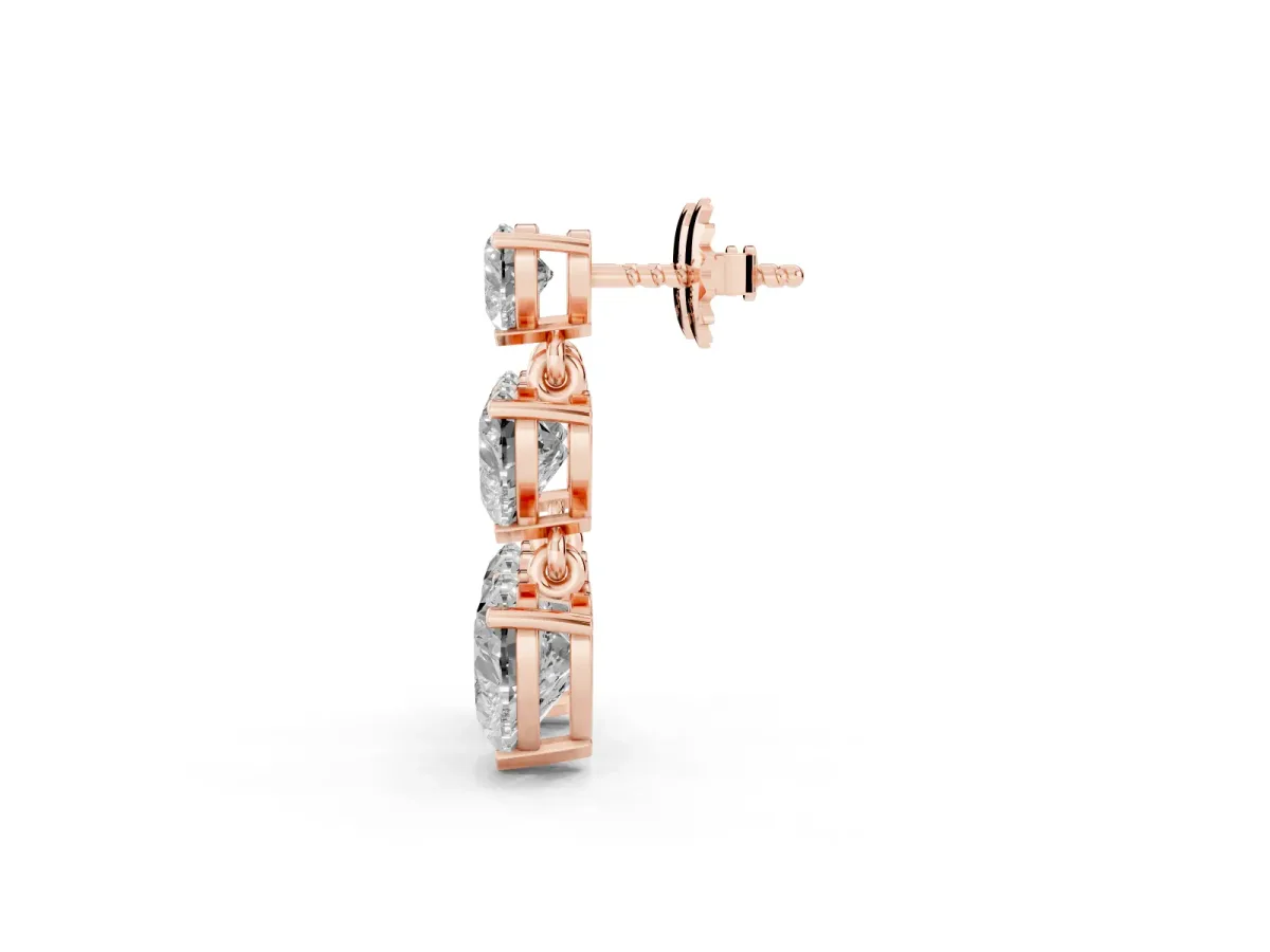 Heart Diamond Triple Drop Earrings Rose gold