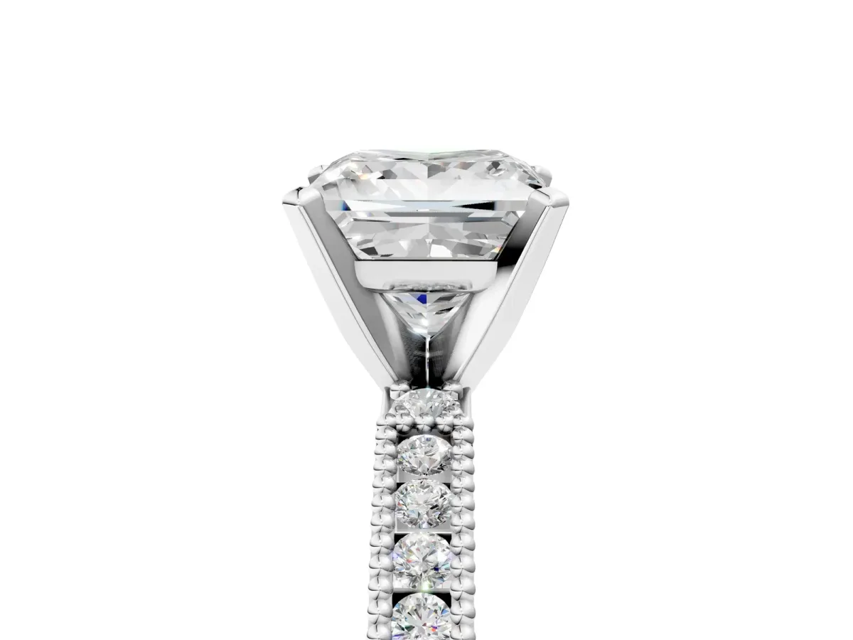 Princess Cut Solitaire with Pavé Band and Four-Prong Setting Silver