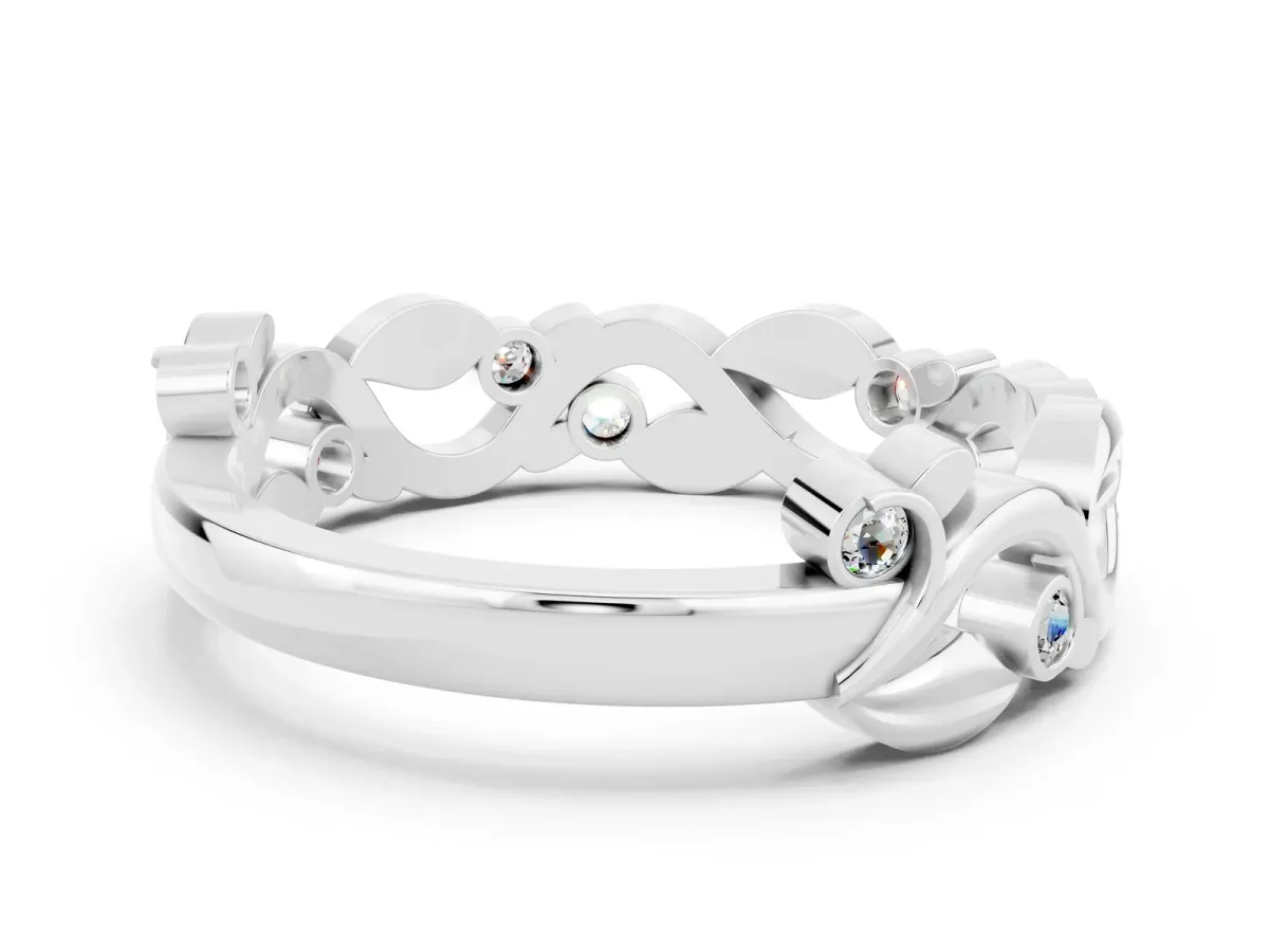Round Moissanite Leaf Eternity Band with Bezel Setting White gold