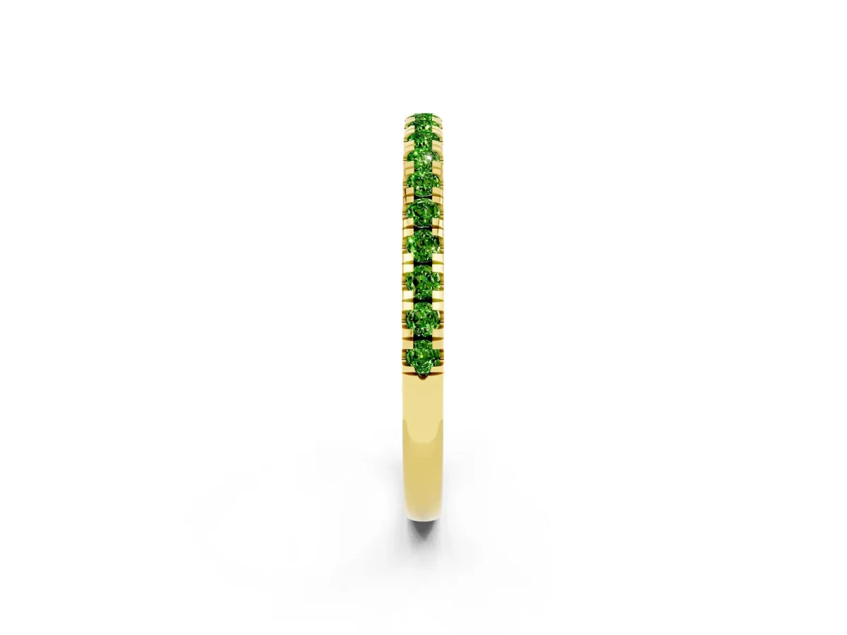 Pavé Round Peridot Half Eternity Band with Shared Prong Setting Yellow gold