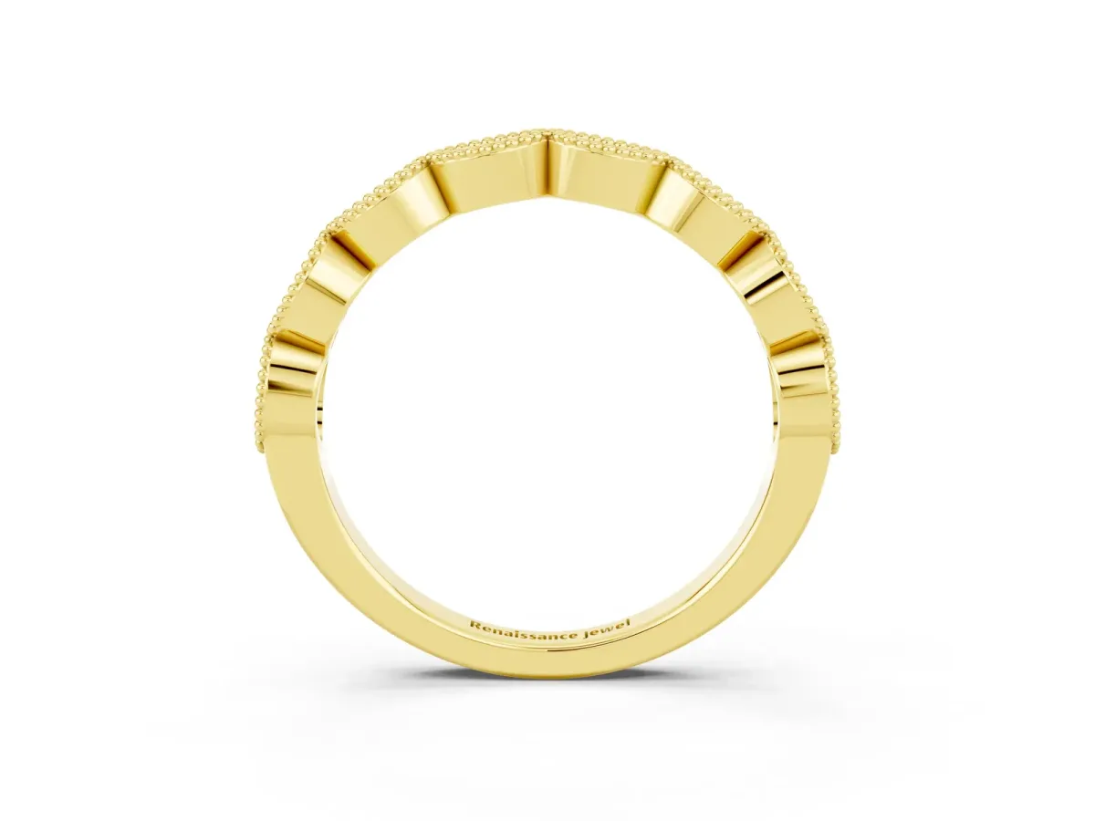 Milgrain Marquise Garnet Half Eternity Band with Bezel Setting Yellow gold