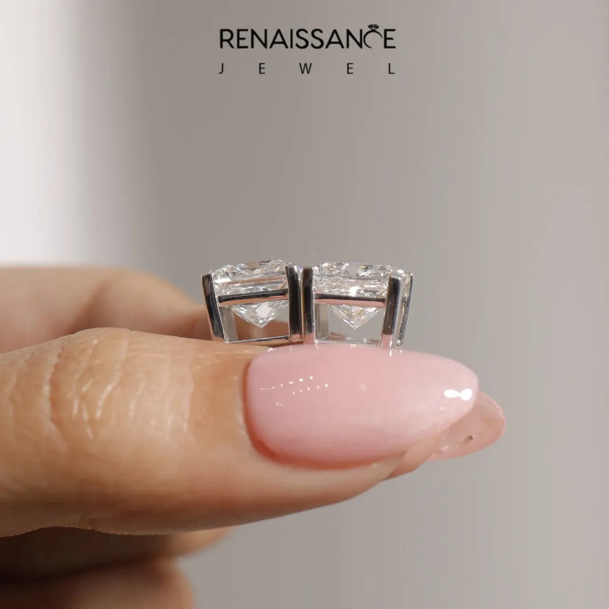 Princess Cut Diamond Stud Earrings Silver