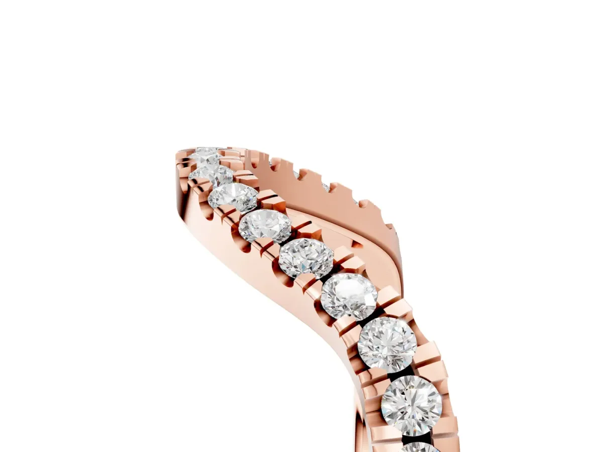 Curved Pavé Round Diamond Eternity Band with Shared Prong Setting Rose gold