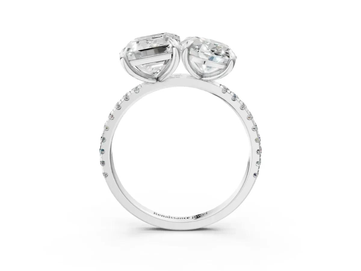 Oval and Emerald Toi Moi Ring with Prong Setting and Pave Band Silver