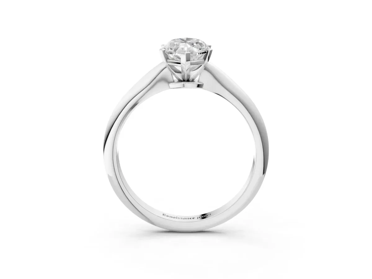 Marquise Cut Diamond Solitaire Engagement Ring with Classic Band and Four-Prong Setting Silver