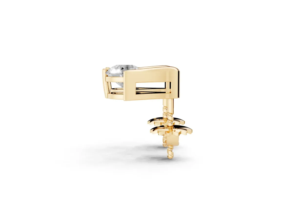 Round Diamond Inverted V Stud Earrings Yellow gold
